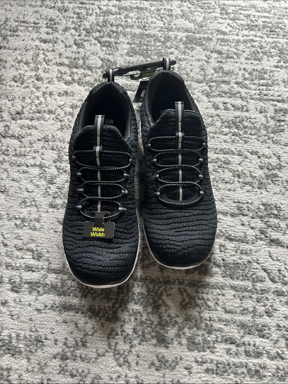 Womans Black Wide-Width Knit Athletic Sneakers